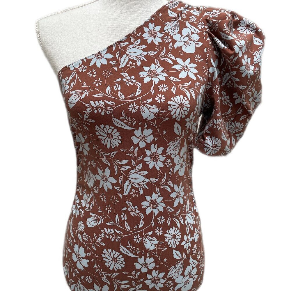 Free People Off Shoulder/ Puff Sleeve Floral Print Bodysuit